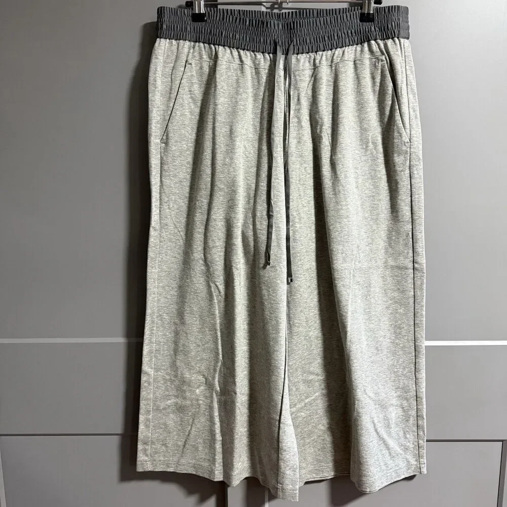 Lafayette 148 Women Pull On Elastic Waist Wide Leg Crop Pants Gray Large Lounge